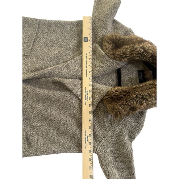 ZARA KNIT Small Fur Collar Long Cardigan Sweater Coat Taupe Pockets #5648 - Picture 8 of 11